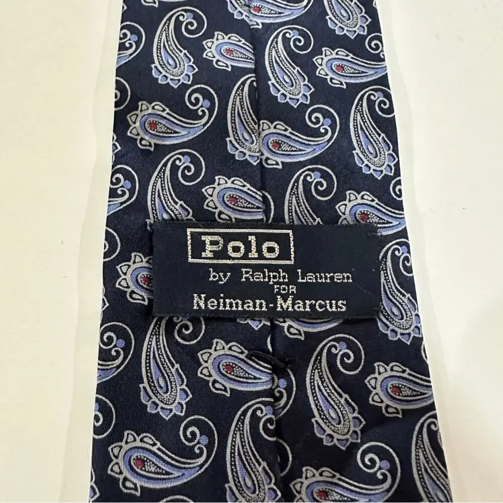 Polo Ralph Lauren for Neiman Marcus Silk‎ Navy Blue Paisley Print Tie